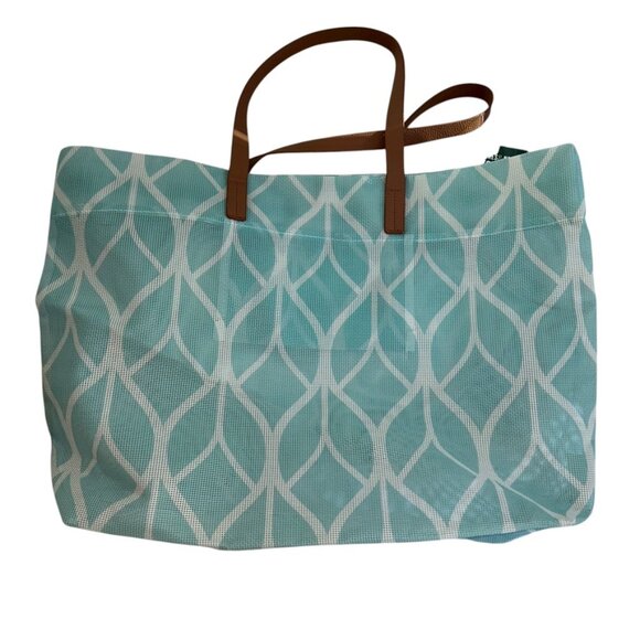 turquoise leaf lightweight tote bag leather straps - Picture 1 of 7